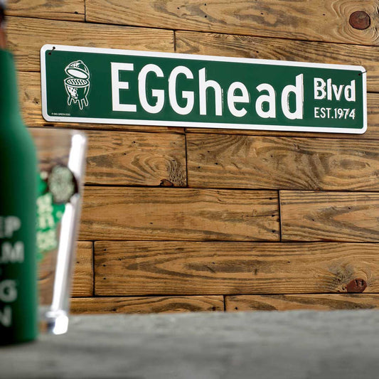 Plaque d'identification de rue Big Green Egg ''Tête d'oeuf''.